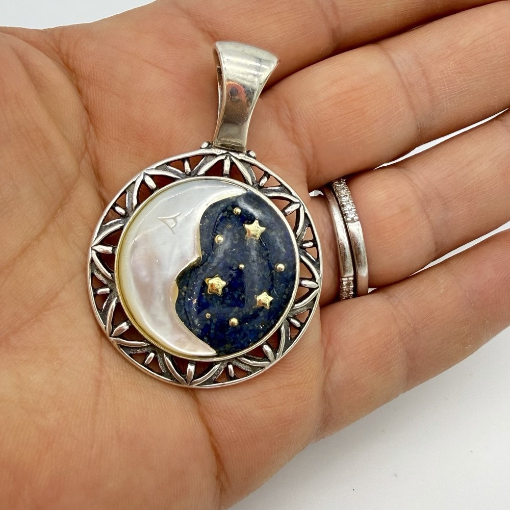 Carolyn Pollack Moon Stars Pendant Relios R Moon Sterling Silver 925 MOP Enamel‎